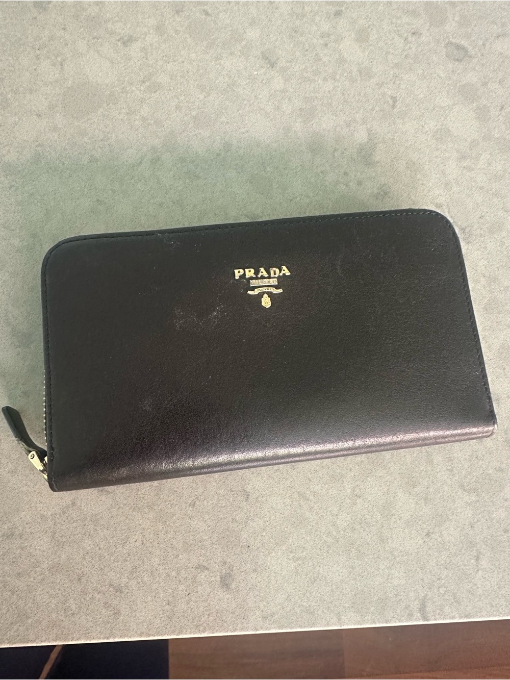 Prada Black Leather Zip Wallet with Gold Hardware - Picture 1 of 6